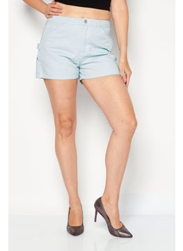 Buy Women Solid Denim Shorts, Blue in Saudi Arabia