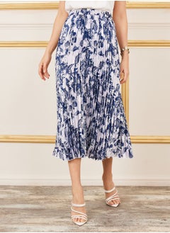 Buy Marine Species Printed Pleated Midi Skirt in Saudi Arabia