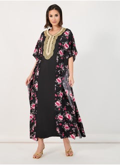 Buy Color Block Printed Kaftan with Lace Patch in Saudi Arabia