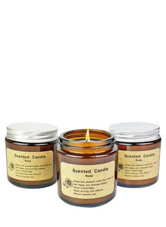 Buy Rose Scented Candles Gifts Set Of 3 100g, 100% Soy Wax, for Home Decor Jar, 20 Hour Burning in UAE