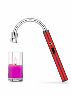 اشتري Bic Lighter Candle Lighter Bic Lighters Zippo Lighter Fluid with 360° Flexible Neck LED Battery Display and Flameless Windproof Triple Safety Long Lighter Red في الامارات