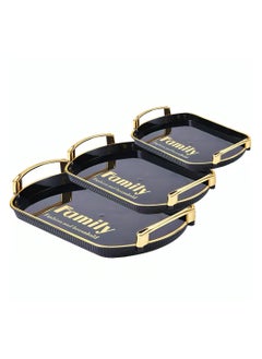 Buy Elegant Melamine Serving Trays Set with Golden Handles, 3 Pieces - Black/Gold in Egypt