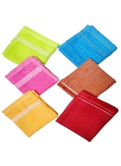 Buy Hand Towels 100% Cotton Face Hanky Face Towel Handkerchiefs Set Of 6 Multicolour in Saudi Arabia