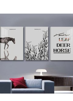 Buy 3 Panel Black and White Horses Painting Picture Print on Canvas Vintage Animals Canvas Wall Art Wooden Stretched Framed Posters Prints for Home Men Office Bedroom Decoration 12"x8"x3pcs in Saudi Arabia