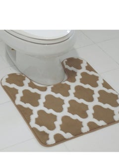 اشتري Geometric Pattern Printed Soft Ant-Slip Contour Jacquard Bath Mat Brown and White 61 x 53cm في السعودية