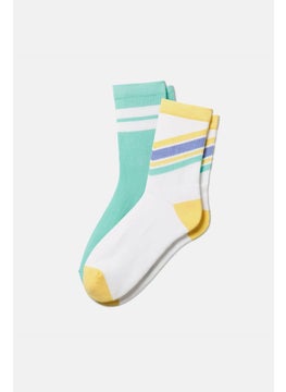 Buy Kids Girl 2 Pairs Tennis Socks, Mint and White in UAE