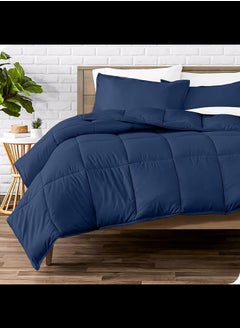 Buy Cotton - Plain - 3 Pieces Heavy Comforter Set - 3.6Kgs - Down Alternative Filling - (For Matress 160cm/180cm) - Size (230cm x 240cm) + 2 Pillow Case Covers (50cm x 70cm) - Dark Blue in Egypt