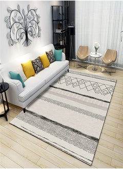 Buy Warm Luxurious Modern Printed Rectangular Anti-Slip Carpet Beige/Black 140x200cm in UAE