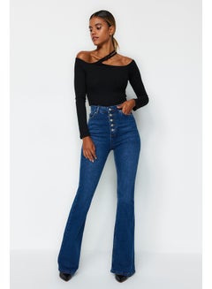 Buy Blue High Waist Flare Jeans With Buttons In The Front TWOSS20JE0111 in Egypt