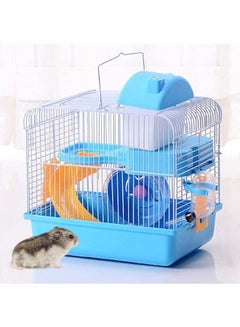 Buy Small Hamster Cage, 2 Tier Travel Cage with  Exercise Wheel Water Bottle and Food Dish,27 * 21 * 30cm (Blue) in UAE