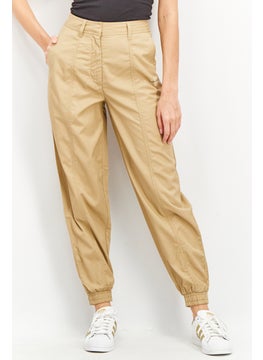 اشتري Women Regular Fit Brand Logo Jagger Pants, Tan في الامارات