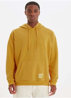 Buy Basic Yellow Oversize Hooded Labeled Fleece Cotton Sweatshirt TMNAW21SW2005 in Egypt