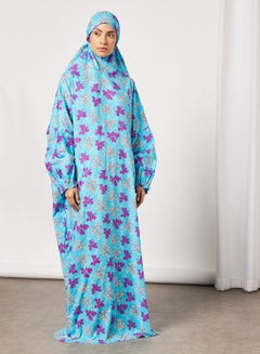 Buy Floral Printed Slip On One Piece Prayer Dress With Attached Hijab in Saudi Arabia