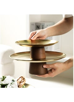 Buy 1pc Stainless Steel Tall Fruit Tray with Wooden Base - Decorative Platters Stainless Steel Storage Organizer Tray for Perfume Jewelry/Cosmetic/Kitchen Tableware/Towel/Tea/Fruit (Golden) in Saudi Arabia