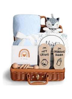 اشتري Baby Gift Basket, Newborn Gift Set with Baby Blanket Baby Rattle, Newborn Baby Gift Set, Newborn Baby Gifts, Medium Baby Gift Basket Kit for Expecting Moms（BLUE） في السعودية