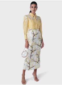 اشتري Embroidered Neck Printed Skirt Dress في الامارات