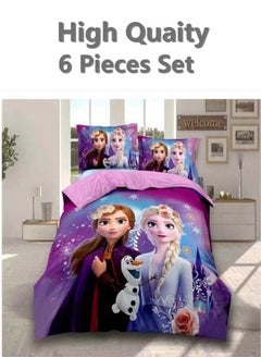 Buy 6-Piece Single Size Cotton Printed Combination Duvet Cover Set Includes 1xFitted Bedsheet 120x200+30cm, 1xDuvet/Bed Cover 160x210 cm, 2xPillowcase 55x80cm, 2xCushion Case 45x70cm Multicolour in UAE