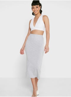 Buy High Waist Knitted Midi Skirt in UAE