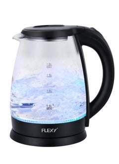 اشتري FLEXY 1.8 Liter Glass Body Electric Cordless Kettle with 360° Swivel Base, Power Cord Storage, Auto Cut-off Function, LED Indicator, 1500 Watts في الامارات