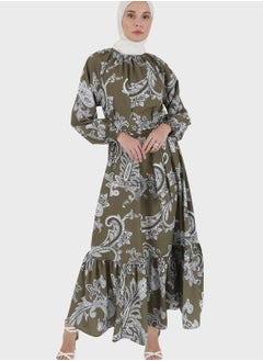 Buy Floral Printed Balloon Flared Sleeve Dress in UAE