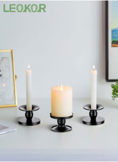 اشتري 3Pcs Black Dual-purpose Candle Holders for Pillar Candles and Taper Candle في السعودية