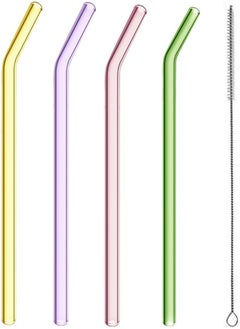 اشتري Ecvv Glass Colorful Straw Set 5 Pieces - 4 X Straws, 1 X Brush, Healthy And Eco-Friendly, Suitable For Everyday Drinking, Breakfast, Juice في السعودية