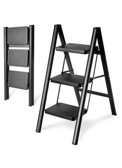 Buy Step Ladder 3 Step Folding, Sturdy 330 Lbs Small Step Stool for Adults, Safer Full Steel Multi-use Kitchen Ladder for Home, Closet Step Stool Ladder with Anti-Slip Wide Pedals, Black in Saudi Arabia