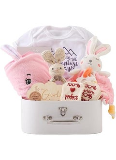 اشتري Baby Shower Gifts for Girls,New Born Baby Gifts for Girls,Unique Baby Gifts Basket Essential Stuff,Gender Reveal Gifts,Onesie,Blanket,Rattle,Lovey, Socks,Gift Card,Decision Coin,Milestone في السعودية