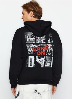 Buy Black Oversize/Wide Fit Hooded Basketball Printed Cotton Sweatshirt TMNAW24SW00005 in Egypt