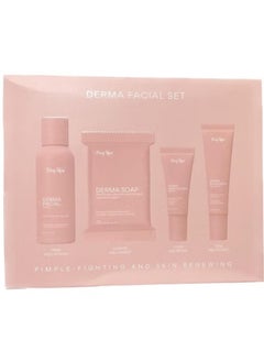 Buy Derma Facial Set for Instant Korean Glass Skin, Ultimate Defense Against Pimples and Skin Renewal, Complete with 135g Soap, 60ml Toner, 10g Brightening Cream, and 10g Sunscreen. in UAE