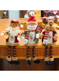 Buy Christmas Sitting Santa Claus Snowman Reindeer Holiday Sitting Leg Figurines Long Legs Table Fireplace Decor Home Decoration Plush Home Indoor Party Accessories (3 Pack ) in UAE