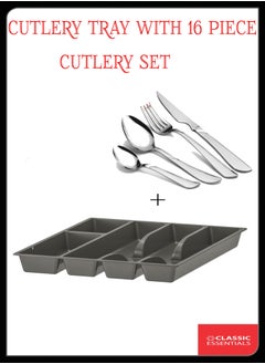 Buy 16 Piece cutlery set with high quality cutlery tray includes stainless steel spoons knife and forks dishwasher safe cutlery storage dinnerware stainless steel complete kitchen cutlery set in UAE