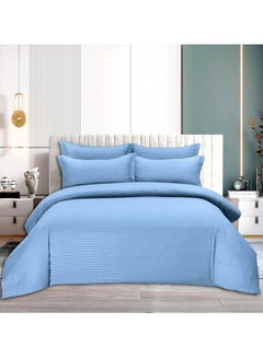 Buy Comfy 6 Pc King Size Fiber Filled Hotel Quality Striped Blue Cotton Comforter Set in UAE