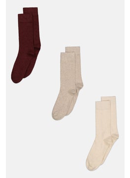 Buy Men 3 Pairs Fashion Formal Socks, Beige/Maroon in UAE