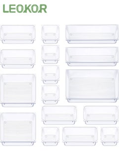 Buy 16 PCS Plastic Clear Drawer Organizer, Acrylic Desk Drawer Organizers and Storage for Makeup, Bathroom, Office, Cabinet, Kitchen, Bedroom in Saudi Arabia