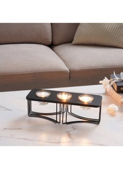 اشتري Prudence Metal & Glass 3 Candle Holder 30.7x10.5x10cm- Black في الامارات