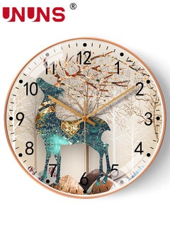 اشتري 12Inch Wall Clock,Elk Pattern Non Ticking Battery Operated Silent Quartz Decorative Clocks For Bedroom Office Kitchen Patio Gym Bathroom Living Room Classroom Decor في الامارات