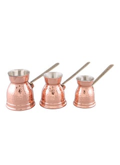 اشتري Majestic Copper Turkish Coffee Pot Set of 3 – Hammered Design, Rose Gold Finish, Capacities: 230 ml, 370 ml, 520 ml – Handcrafted with Elegant Handle, Perfect for Turkish Coffee, Arabic Coffee, Tea, Milk, and Hot Beverages في الامارات