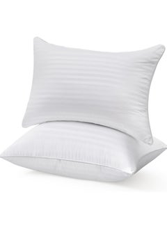 اشتري 2-Piece Soft Hotel Stripe Pillows (1000G Each) Queen, Breathable Soft Microfiber Filled Sleeping Pillow White 50x75cm في الامارات