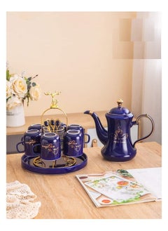 Buy Marble tea set in the refrigerator, 16 pcs, blue tray 022800052 in Egypt