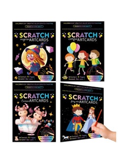 Buy 4 Scratch Paper Art Sets, Off Magic Cartoon Colorful Paper, DIY Birthday Gift for Boys and Girls 3 5 6 7 Year Old in UAE