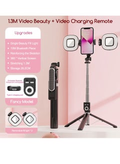 Buy Retractable Selfie Stick Tripod with Dual Lights, Stainless Steel, Bluetooth Remote Control, Multi-Function Remote Control, Supports All Smartphones in Saudi Arabia