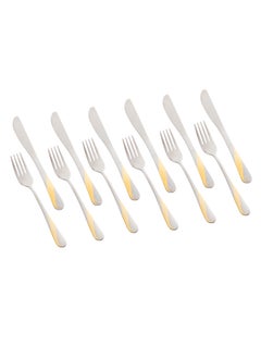 Buy 12-Piece Stainless Steel Cutlery set Silver With Gold in Saudi Arabia