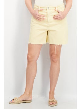 Buy Women Plain Bermuda Denim Short, Beige in Saudi Arabia