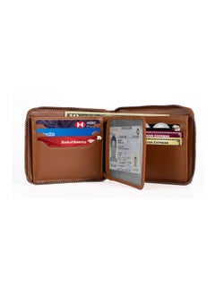 اشتري Zipper Wallet for Men Genuine Leather Bifold  Multi Card Holder Rfid Protected Tan في السعودية