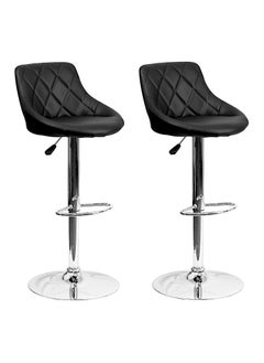 Buy SBF Height Adjustable Bar Stools | Set of 2 PU Leather Swivel Chairs with Backrest and Footrest | Hydraulic Chrome Base for Kitchen & Dining, Black in UAE