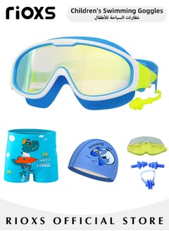 Buy Boys' Short Swim Trunks Set with Nose Clip Ear Plugs Goggle Case and Swim Cap Complete Swimwear Kit for Children in UAE