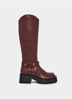 Buy Buckle Harness Detail Knee High Boots in Saudi Arabia