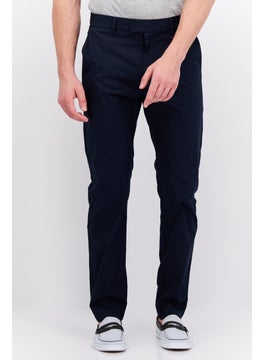 Buy Men Slim Fit Solid Stretchable Chino Pants, Navy in UAE