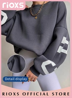 Buy Women's Oversized Thickened Sweatshirt Fleece Crew Neck Long Sleeve Top Casual Loose Pullover Top for Fall and Winter in Saudi Arabia